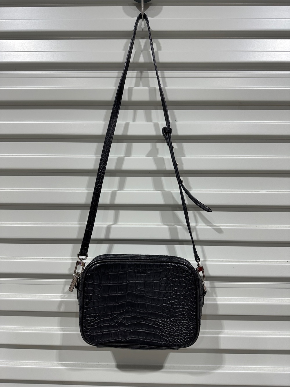 Nakedvice Croc-Embossed Black Crossbody Bag